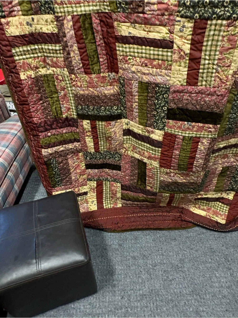 Vintage The Company Store Patchwork Cabin Quilt Velvet and Cotton